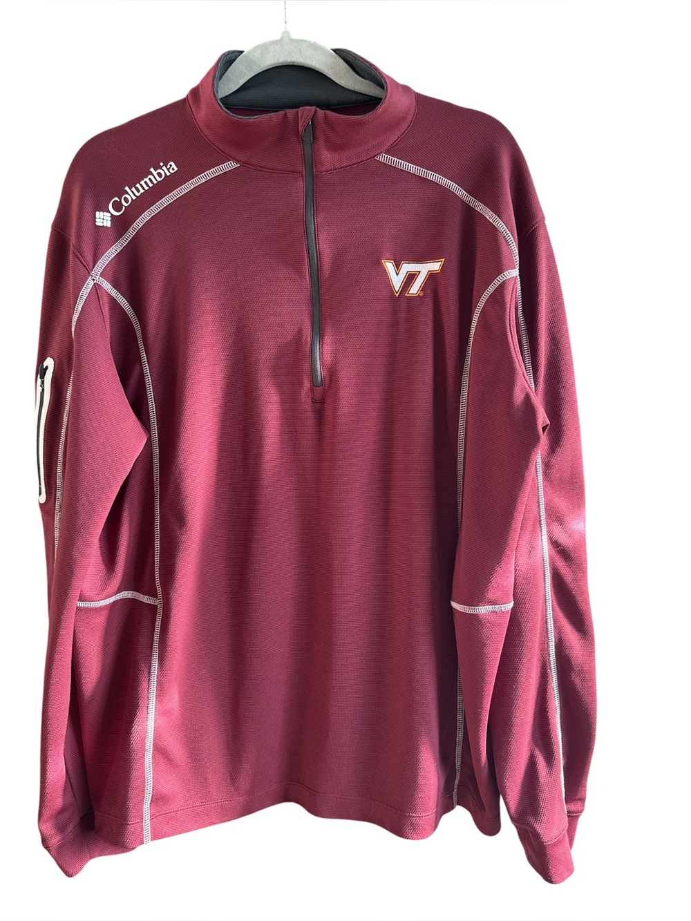 Columbia Mens Sz LG Golf Maroon Virginia TechHokies Shotgun Quarter-Zip Pullover